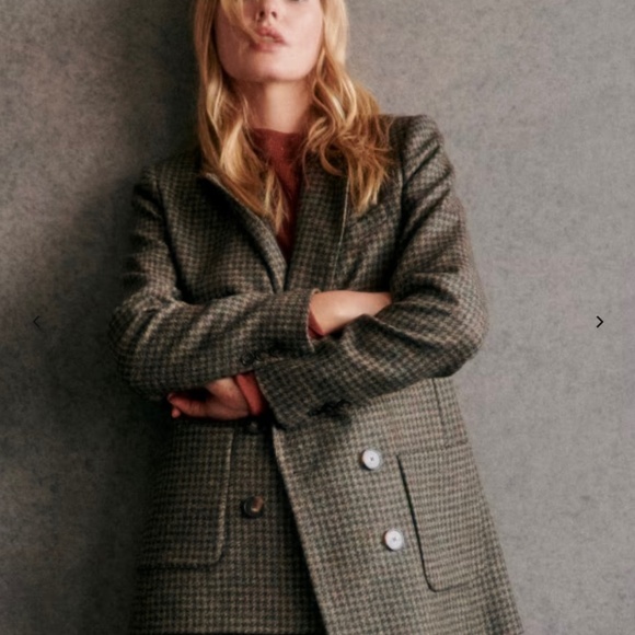 Sezane Michele Jacket Khaki Houndstooth Size US 8 NWOT - Picture 2 of 11
